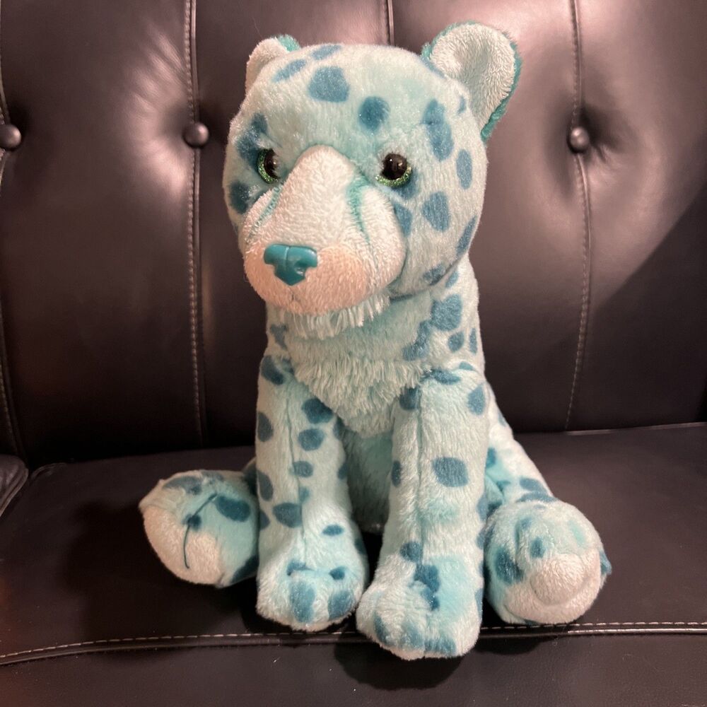 Aurora Destination Nation Cheetah Leopard Sea Green Teal Sparkle Eyes Plush 12"